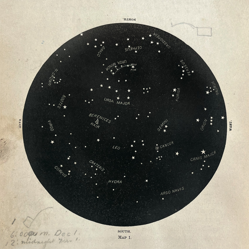 A star map from Astronomy with an Opera-Glass, by Garrett P. Serviss (1903).