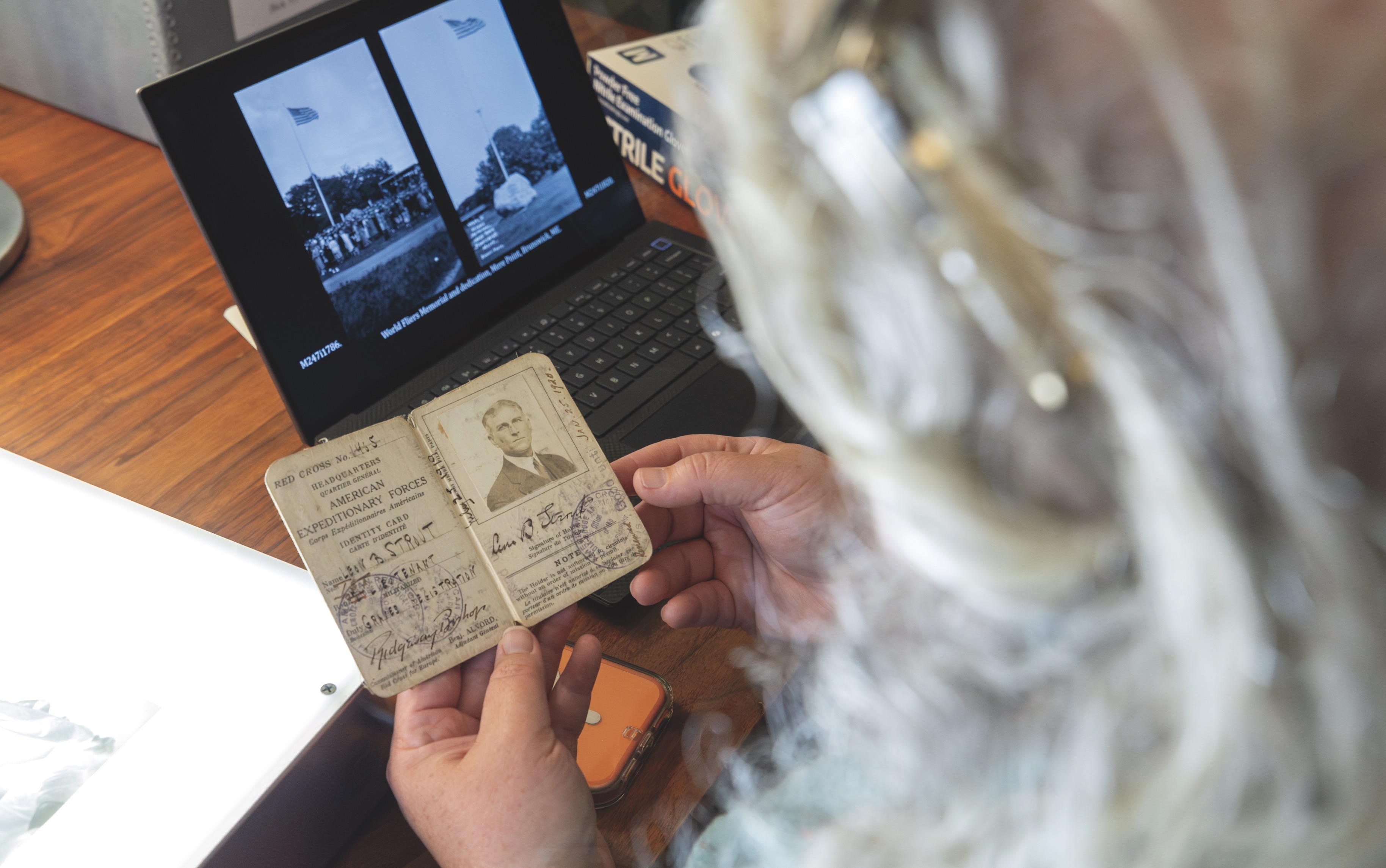 Strout’s identification card from his time in France documenting graves of fallen soldiers.