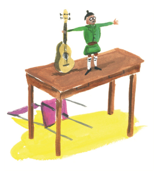 Illustration of a theater kid holding a guitar
