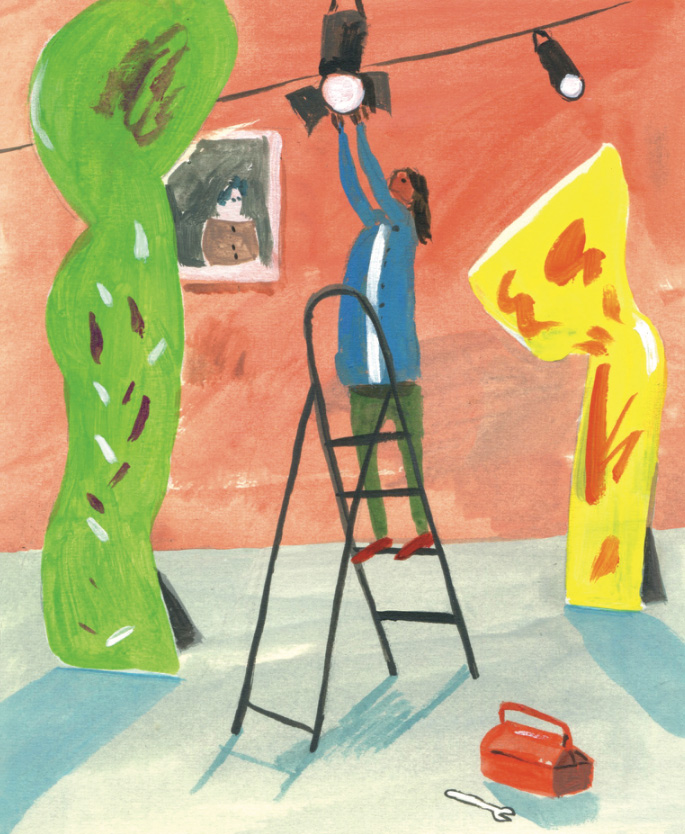 Illustration of stage lighting and theater tech.