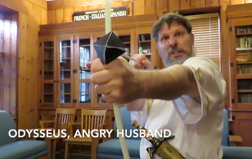 classics lecturer michael nerdahl as odysseus in fun video