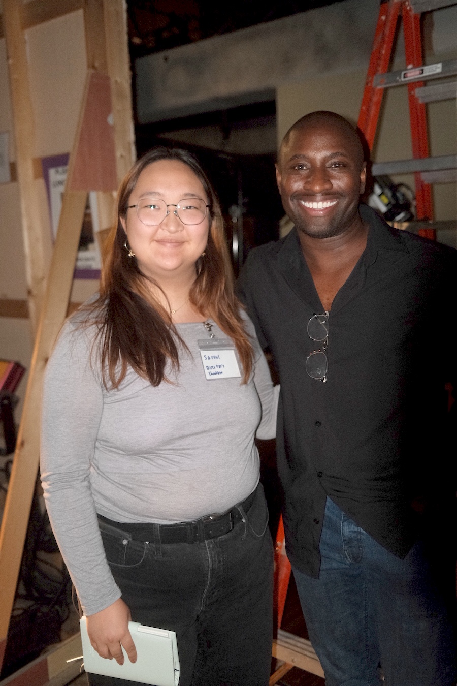 Saruul and George on set together