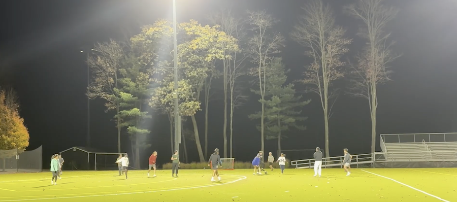 Students playing intramural soccer.