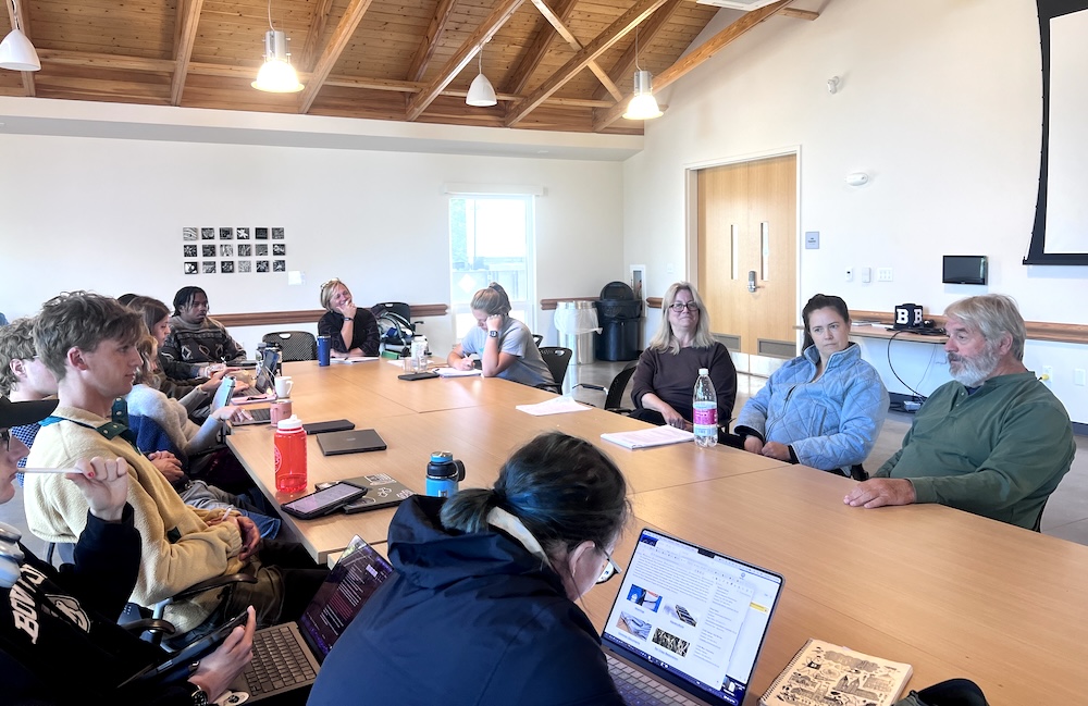 students meeting with local harpswell officials