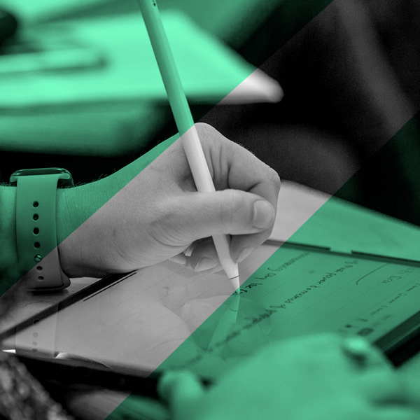 Bowdoin student using an iPad