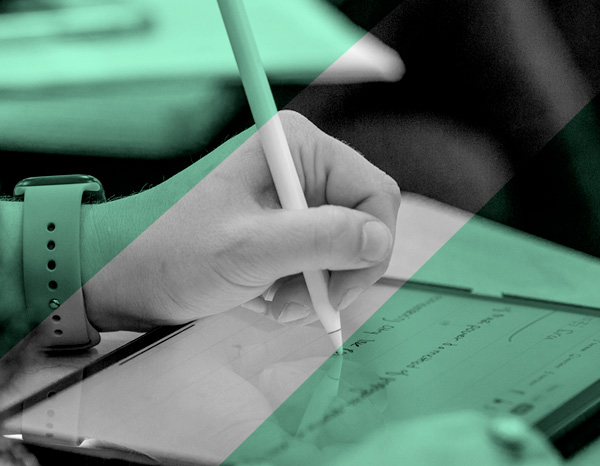 Bowdoin student using an iPad