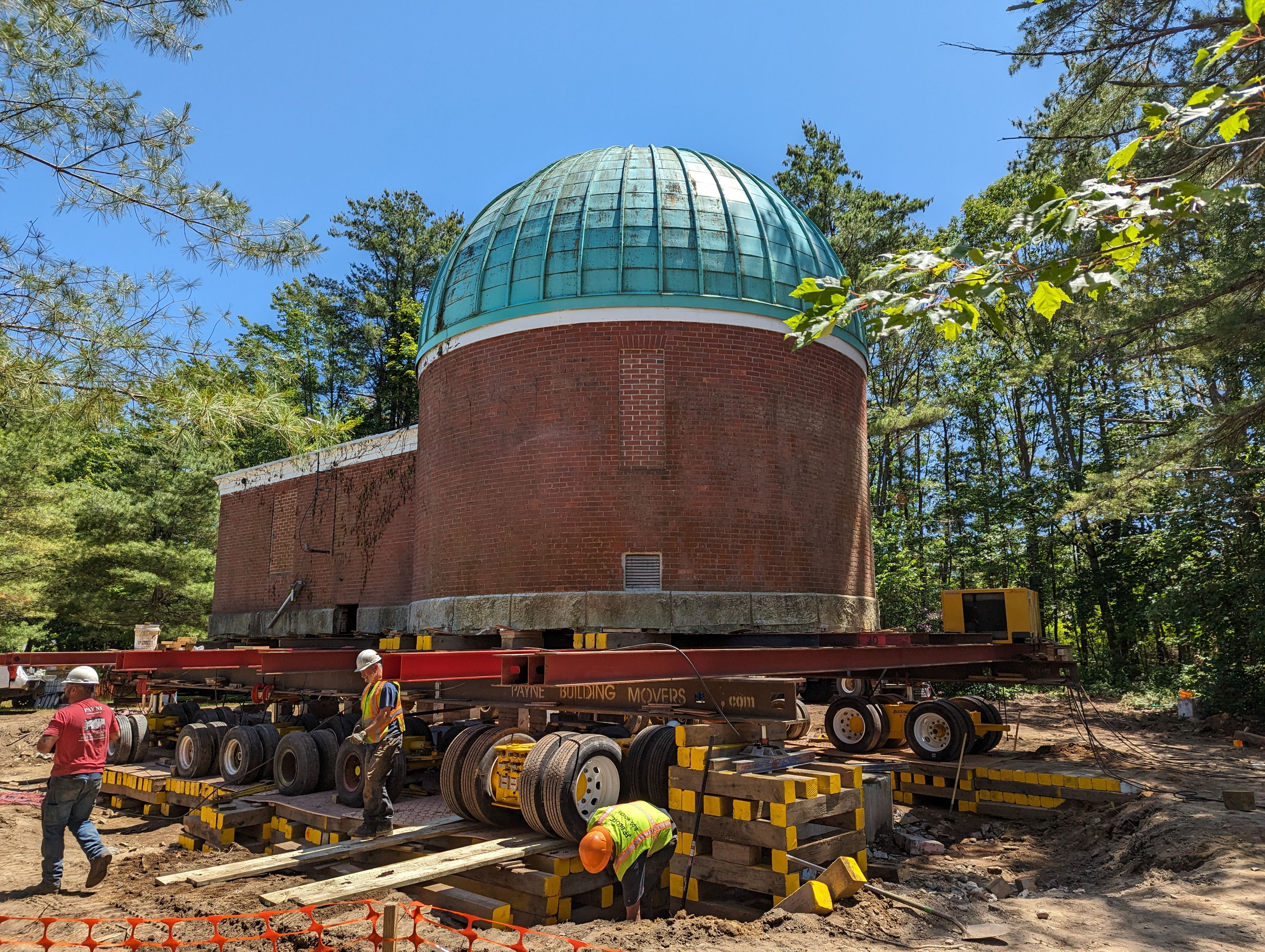 Contractors preparing to move the observatory.