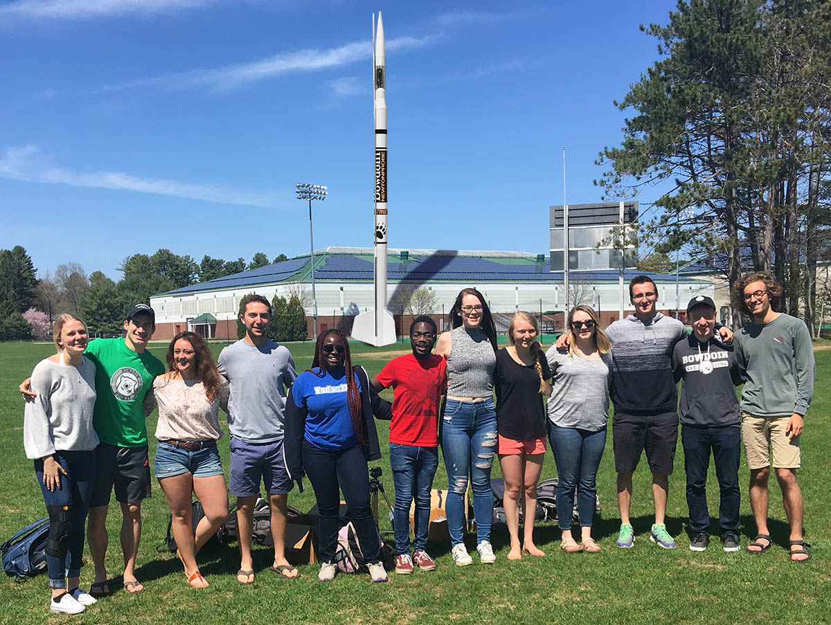 A group of physics student with rocket