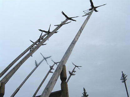 cranes on wooden amphitheater