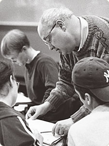 Steve Serf chatting with student