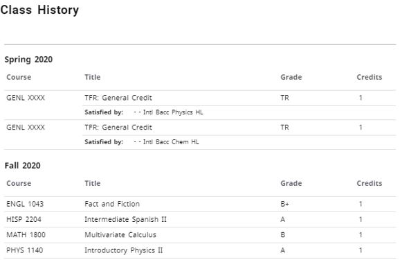 Degree Works Class History 2