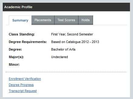 Screenshot of academic profile