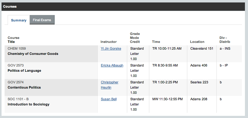 screenshot courses list
