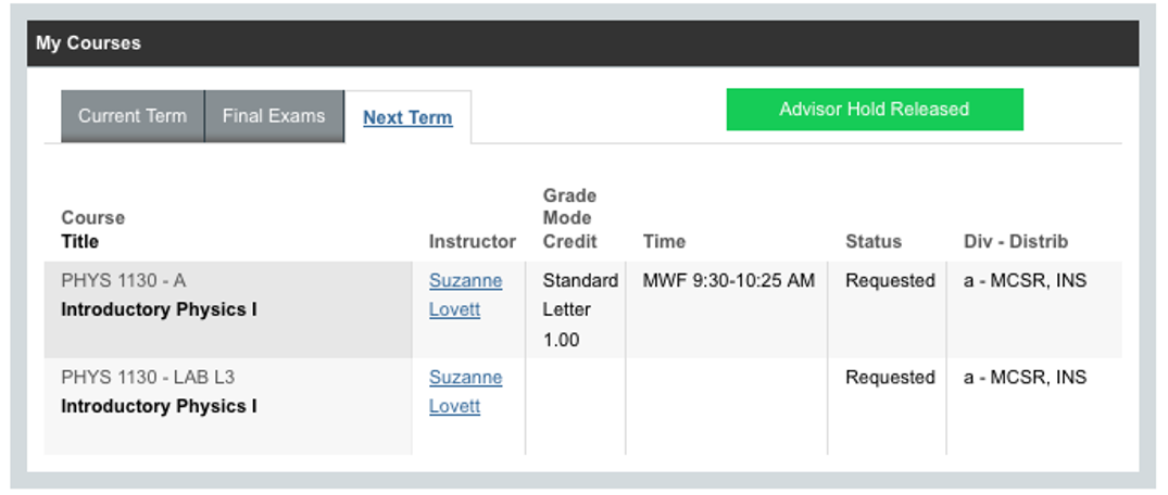 screenshot of Polaris New Registration Notification of courses