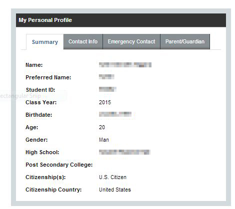 Screenshot of polaris student profile