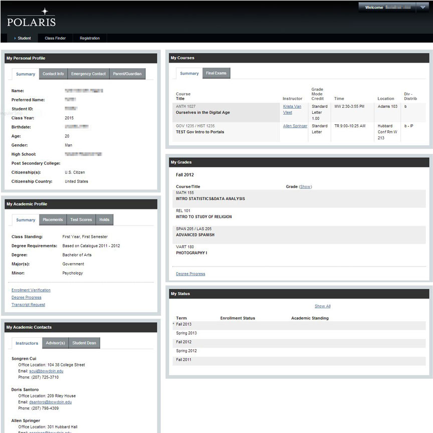 Polaris student portal screenshot