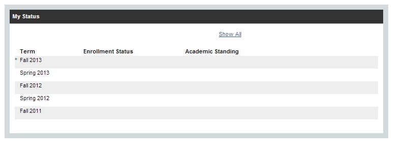screenshot of enrollment status