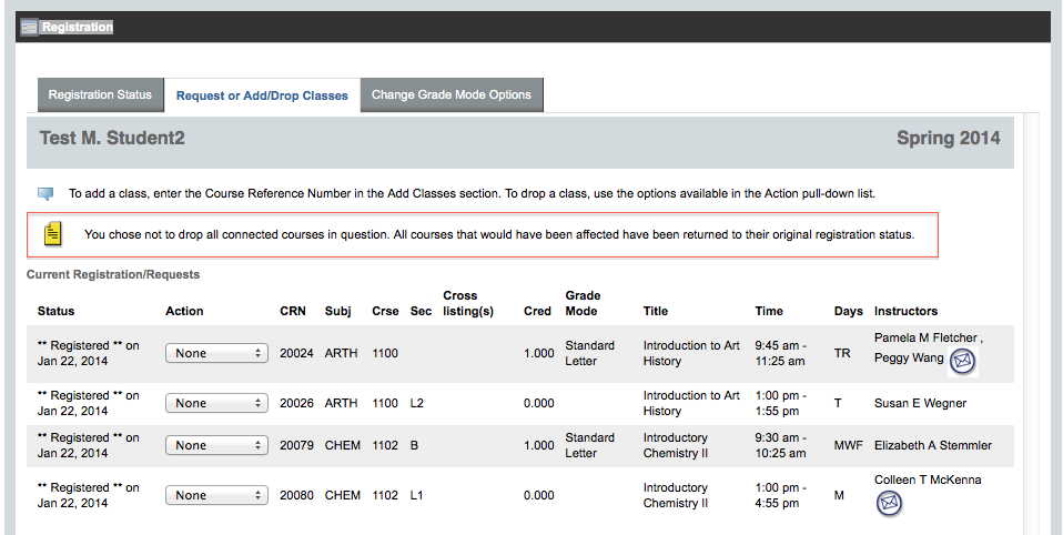 Did not drop courses screenshot