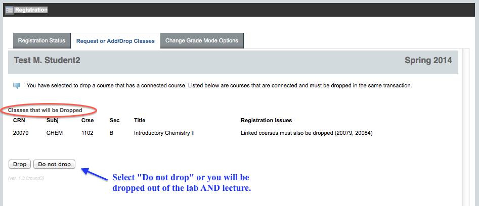 Drop linked courses screenshot