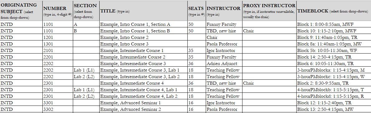 example completed scheduling spredsheet