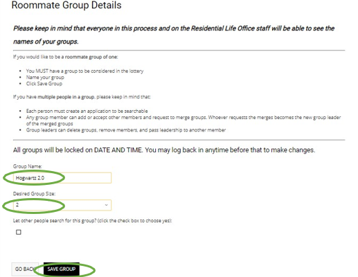 Roommate Group Details 