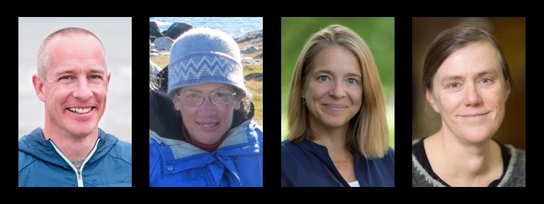 Photo of Andrew Hartsig ’95, Susan Kaplan, Laura Henry, and Genevieve LeMoine