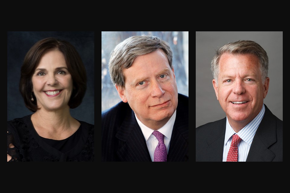 Paula Volent, Stan Druckenmiller ’75, H’07, and Bob White ’77, P’15