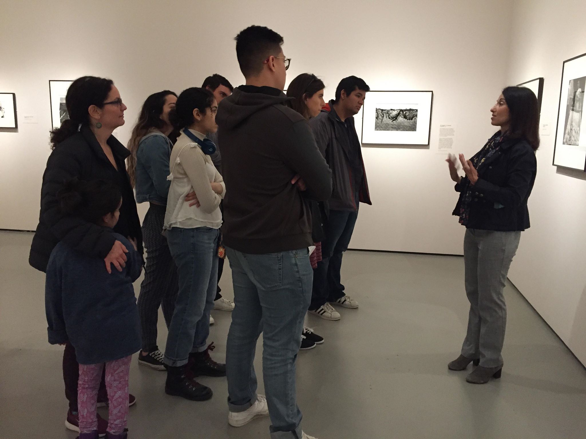 Spanish Non-Fiction Writing Workshop group pictured receiving a tour from MFA's Head of Academic Engagement, Dalia Habib Linssen 