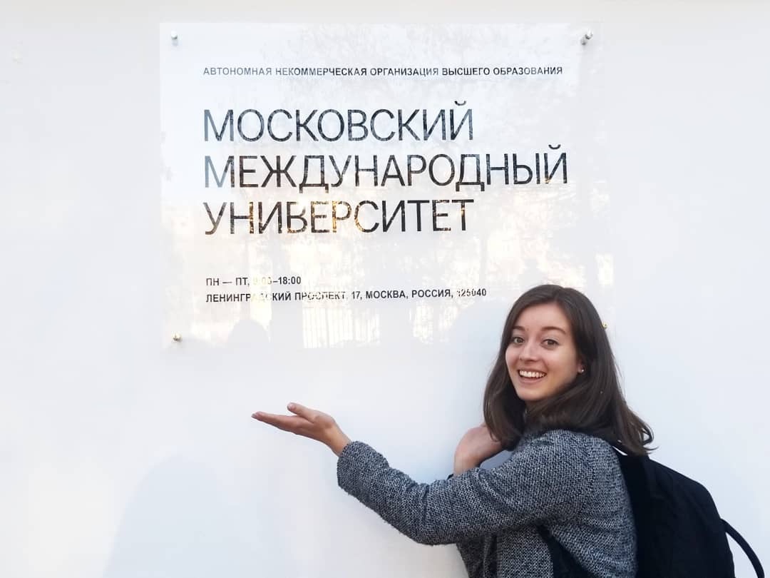 Russian and government major Laura Howells ’20 at her university in Moscow