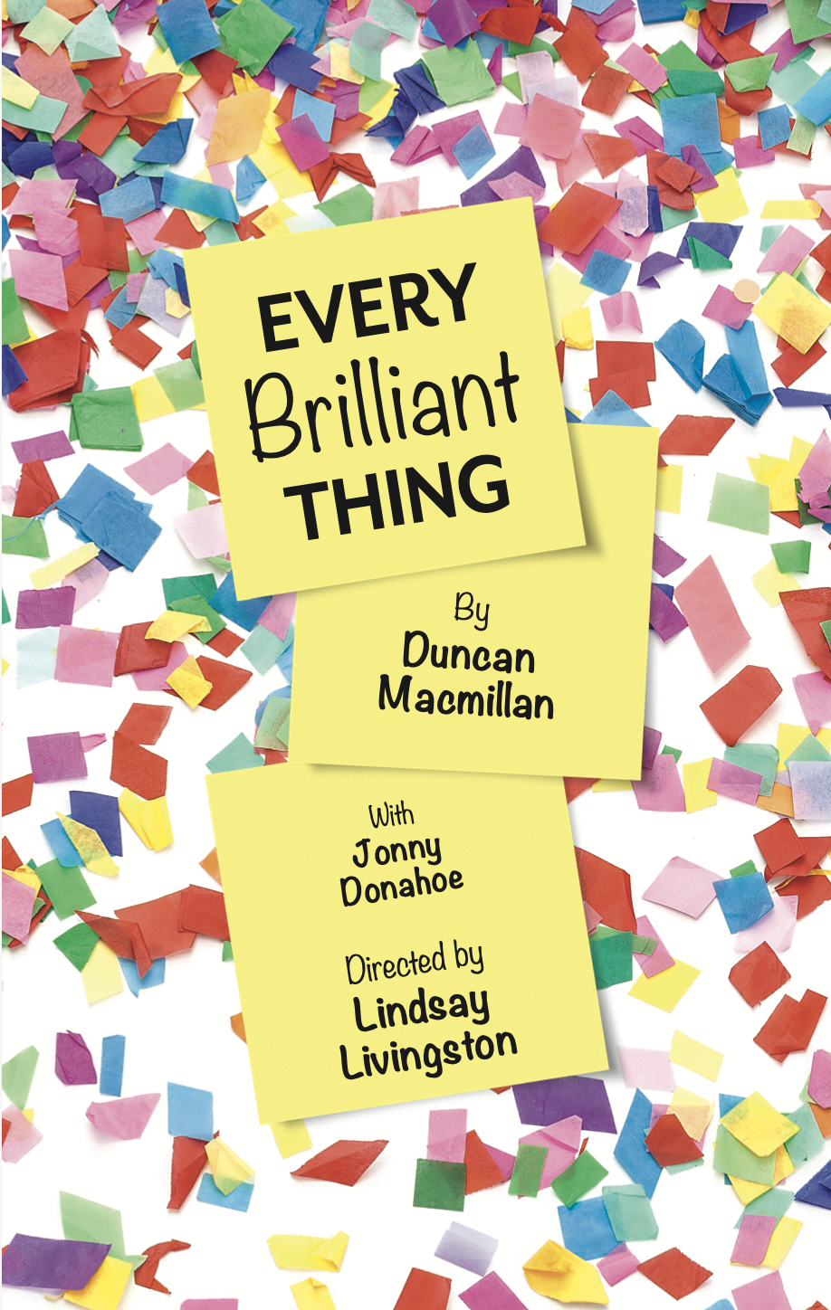 Sticky notes against background of colorful confetti.