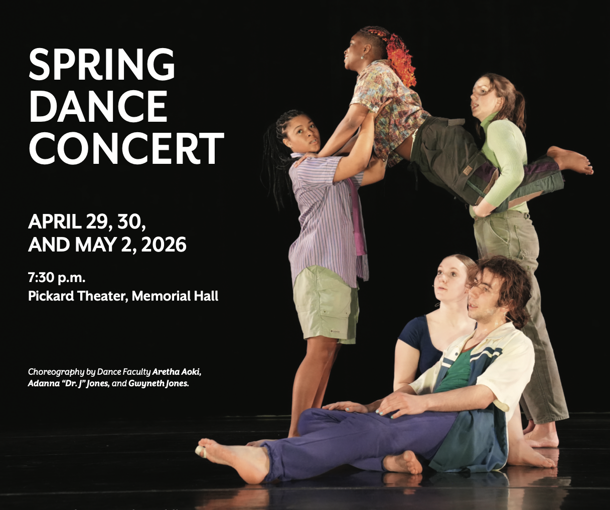 Group of dancers on stage, each doing a different pose.