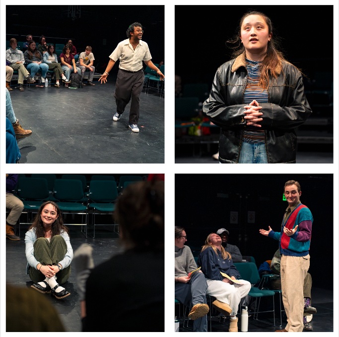 Photo showing the four different students who played the central role as Narrator of the play.