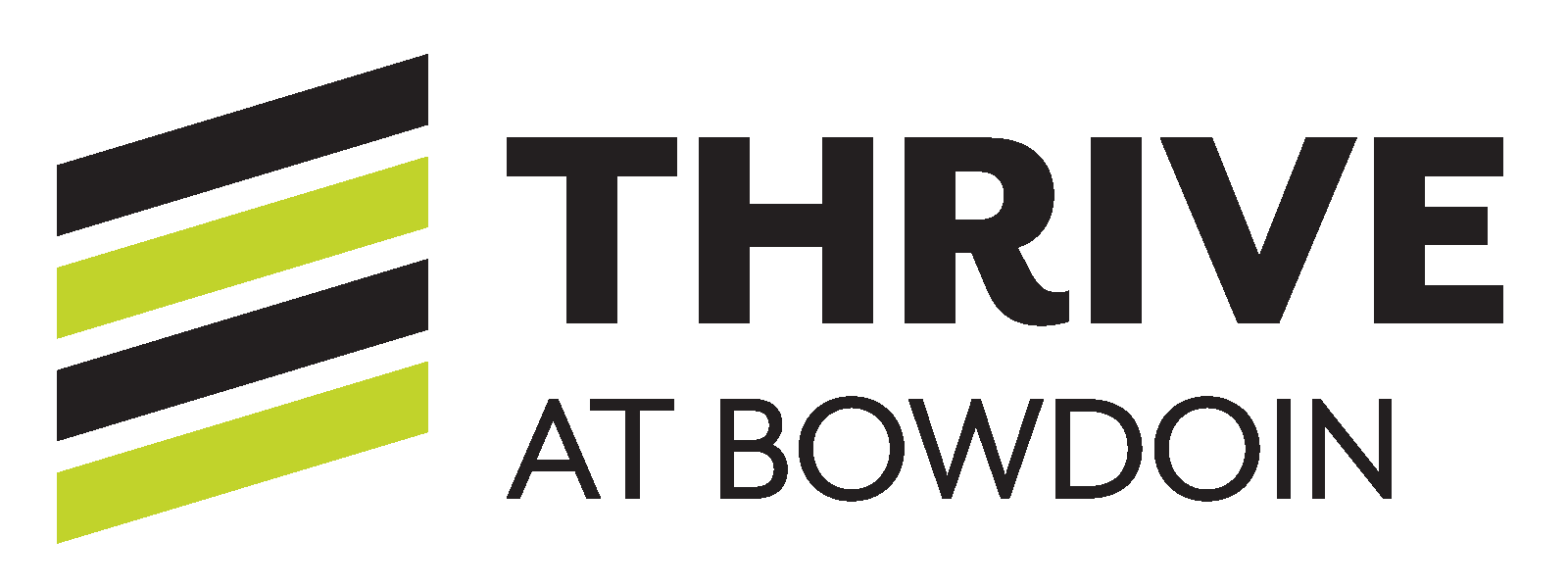 green and black diagonal lines next to THRIVE at Bowdoin