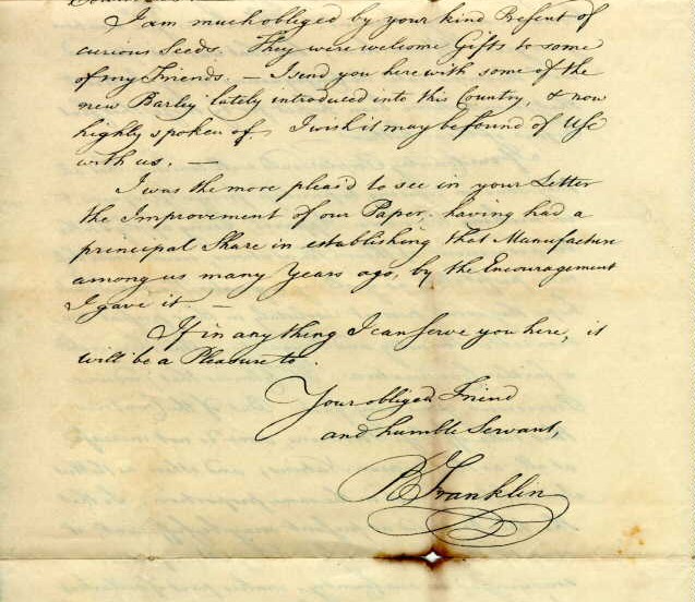 Benj. Franklin letter
